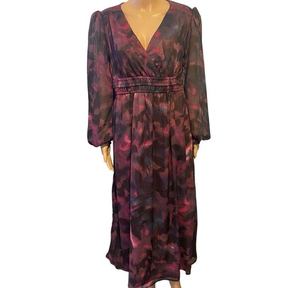 New Sofia Vergara Empire Maxi Dress Sz S Purple Floral POCKETS Chiffon V Neck - Picture 1 of 11